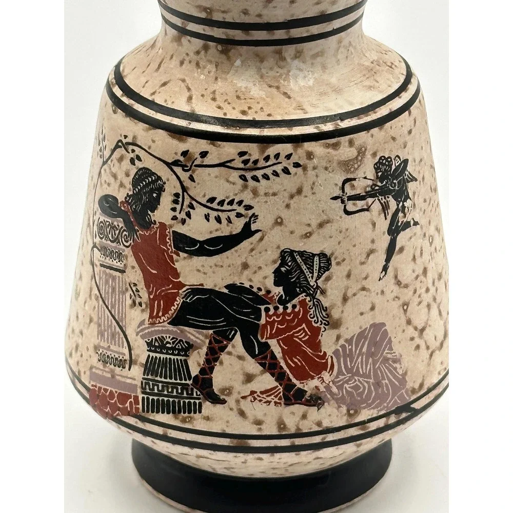 Vintage Terracotta Vase Rhodes Greece Classical Hand-Painted  Greek Pottery